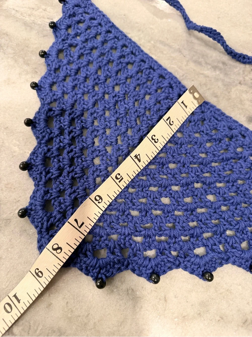 Handmade Crochet Wood Beaded Kerchief Head Scarf Cotton Boho Bandana Cottagecore